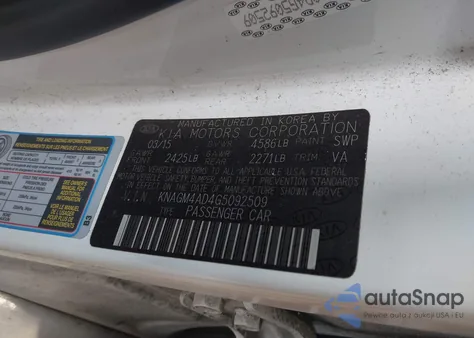 2016 Kia Optima Hybrid z USA, uszkodzony, nr VIN KNAGM4AD4G5092509